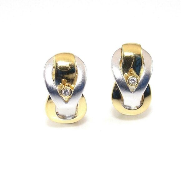 18K Yellow White Gold Earrings Infinity Love Knot Natural Diamond French Clip